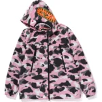 BAPE WARM UP CAMO SHARK HOODIE JACKET LADIES-PINK