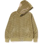 BAPE LOGO MONOGRAM VELOUR SHARK FULL ZIP HOODIE MENS-BEIGE