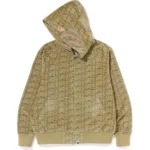 BAPE LOGO MONOGRAM VELOUR SHARK FULL ZIP HOODIE MENS-BEIGE