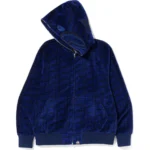 BAPE LOGO MONOGRAM VELOUR SHARK FULL ZIP HOODIE MENS-NAVE