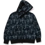 BAPE HOODIE APE HEAD GRAFFITI SHARK FULL ZIP RELAXED FIT