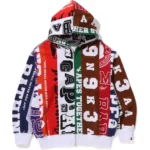 BAPE HOODIE FANS SCARF FULL ZIP HOODIE MENS-MULTI