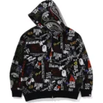 BAPE HOODIE HAND DRAW PATTERN SHARK ZIP HOODIE MENS