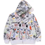 BAPE HOODIE HAND DRAW PATTERN SHARK ZIP HOODIE MENS