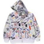 BAPE HOODIE HAND DRAW PATTERN SHARK ZIP HOODIE MENS