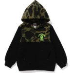 BAPE HOODIE 1ST CAMO PANEL ZIP HOODIE KIDS-BLACK