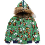 BAPE BABY MILO SPEECH BALLOON HOODIE DOWN JACKET KIDS-GREEN